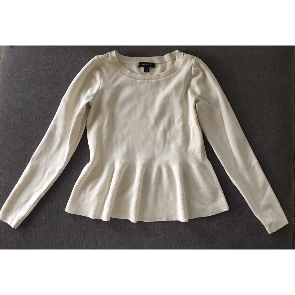 Ann Taylor Ivory Peplum Sweater
